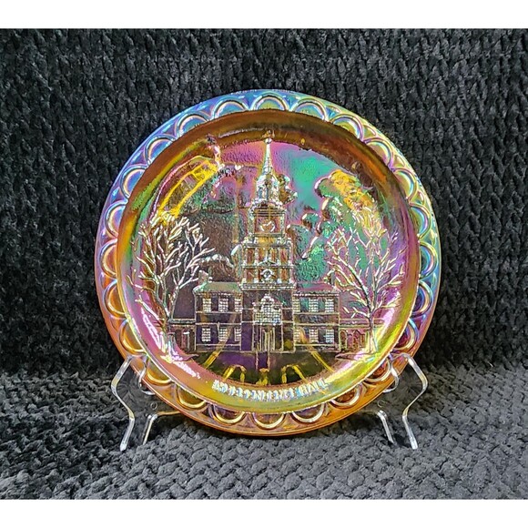Indiana Glass Marigold Carnival Glass Plate – Independence Hall, 1976 - Picture 3 of 10